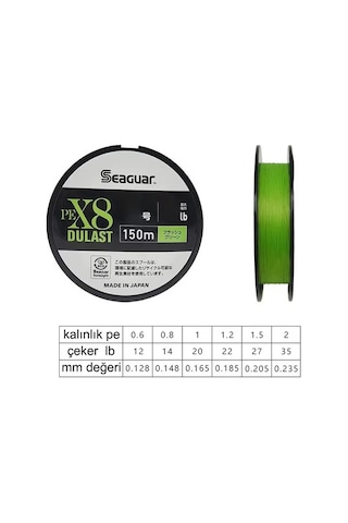 Seaguar Dulast 150mt 0,165mm Pe 8 Örgü Spin İp Misina Flash Green