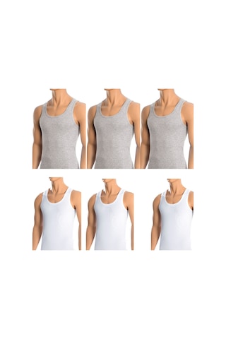 Erkek Pamuklu 3'lü Gri Atlet Ve 3'lü Beyaz Atlet 6 Parça Set Beyaz - Gri