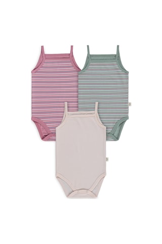 Civil Baby Çizgili İp Askılı 3 Lü 0-36 Ay Çıtçıtlı Badi - Pembe Açık Gül Kurusu