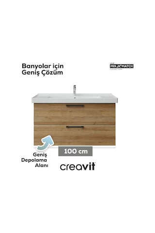 Creavit D20 100 Cm İki Çekmeceli Lavabo Dolabı Everest Melamin Kapak Ahşap