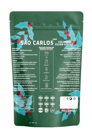 Colombia Filtre Kahve 500 Gr Colombia Medellin Single Origin Çekirdek