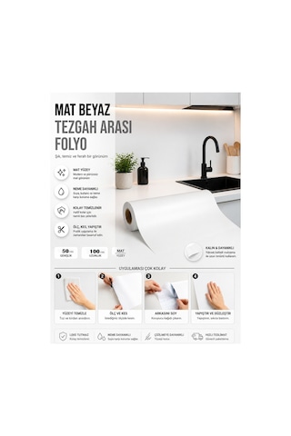 Mat Beyaz 50x100 Yapışkanlı Folyo Mutfak Dolap Ve Mobilya Kaplama Folyosu