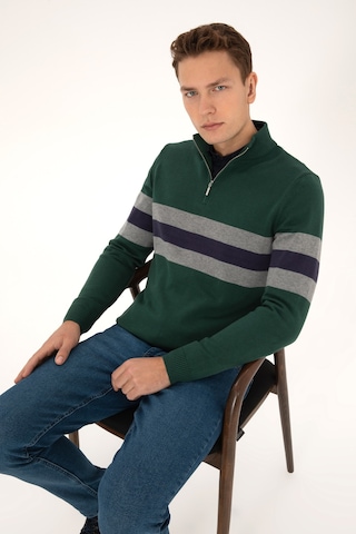U.S. Polo Assn. Erkek Regular Fit Yarım Fermuarlı Koyu Yeşil Kazak 50315034-VR079