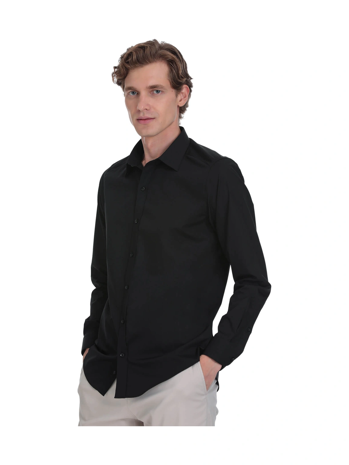 Hatemoğlu Siyah Slim Fit Slim Yaka Pamuklu Uzun Kollu Gömlek 4111999