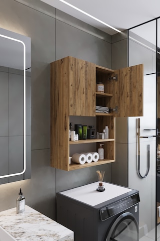 Deniz Modern Banyo Dolabı 2 Kapaklı Raflı Düzenleyici Çok Amaçlı Atlantik Çam