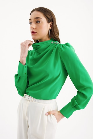 Sateen Düğmeleri Taş Detaylı Bluz - Yeşil