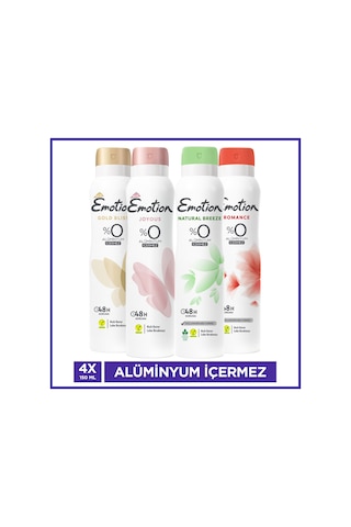 Emotion Kadın Vegan Deodorant 4x150 Ml Romance,breeze, Gold Bliss & Joyous Hızlı Kurur, Leke Bırakmaz