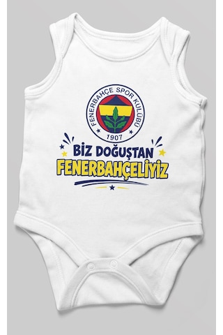 Morivokids Biz Doğuştan Fenerbahçeliyiz Sıfır Kollu Bebek Zıbını %100 Pamuk Beyaz