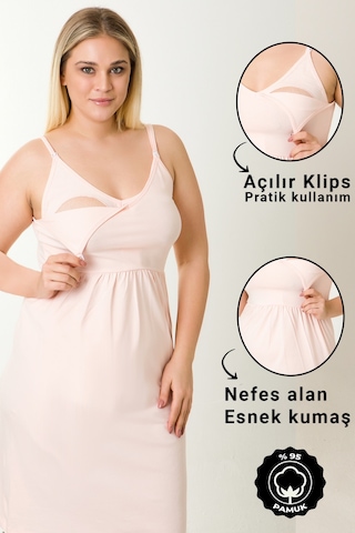 Parlingerie Hamile Lohusa Geceliği İp Askılı Somon