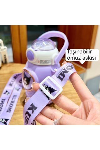 Lyon Kulomiçocuk Sevimli Hasır Termos Bardağı Mor