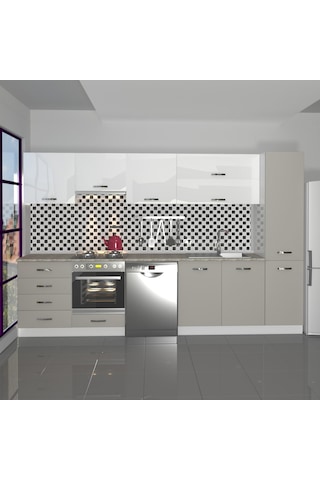 Decoraktiv Elite 325yq Ankastre Fırın Modüllü Mdf Hazır Mutfak Dolabı - Tezgah Dahil - Kumtaşı - Beyaz Bej