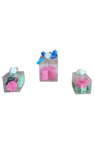 5cm-5cm Ebatlarda Kokulu Doğal Pembe-yeşil Renk 3 Lü Dekoratif Mum Çok Renkli