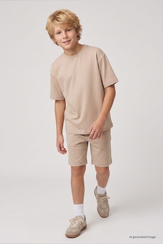 TOMMYLIFE Bej Oversize Fit Basic Erkek Çocuk Şort Takım - 11335