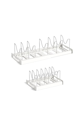 Geri Çekilebilir Ayarlanabilir Mutfak Depolama Rafı Tencere Kapağı Bulaşık Tava Depolama Standı - Beyaz