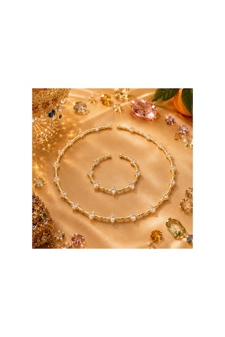 Éclat Collection Markiz Choker Kolye Bileklik Set Altın Altın