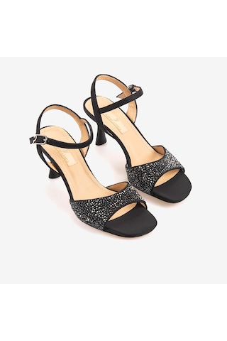 Hawen Angels Kadın Kösele Taban 7,5cm Topuklu Saten Gece & Abiye Ayakkabı 6895-26-v1 siyah