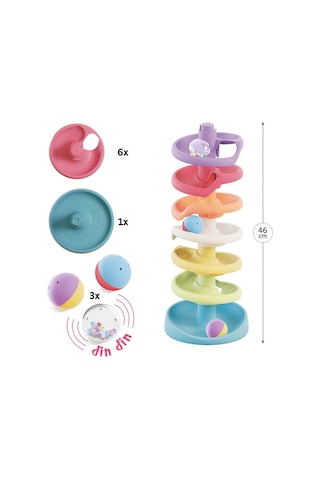 Eğitici Spiral Top Kulesi Quercetti Sarma Kule 10 Parça Renkli Güvenli Bebek Oyuncağı