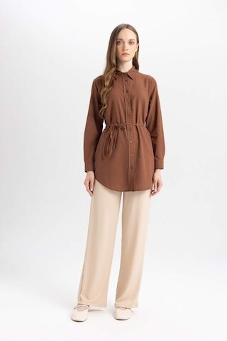 Defacto Regular Fit Poplin Basic Düz Uzun Kollu Gömlek Tunik D4160AX24AUBN527 Kahverengi