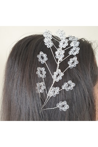 Beyaz Renk Kristal Boncuklu Gelin Tacı (549163988)