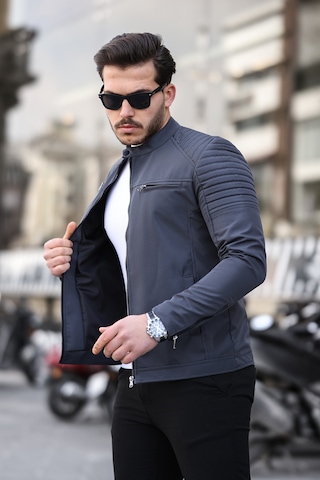Mero Life Erkek Gri Su Ve Rüzgar Geçirmez Slim Fit Astarlı Mevsimlik Mont Gri