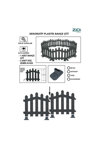 Dekoratif Plastik Alan Oluşturma ve Bahçe Çiti 1 ADET ÇİT (Y: 50 CM / G: 55 CM) Sert Zemin Ayaklı - Antrasit Gri