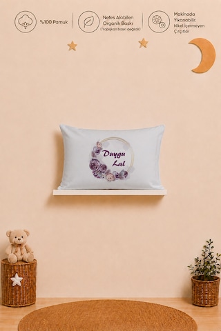 İsme Özel Kız Bebek Yastık Kılıfı 35x45 Cm %100 Pamuk Organik Baskılı İsimli Bebek Hediyesi 2052y