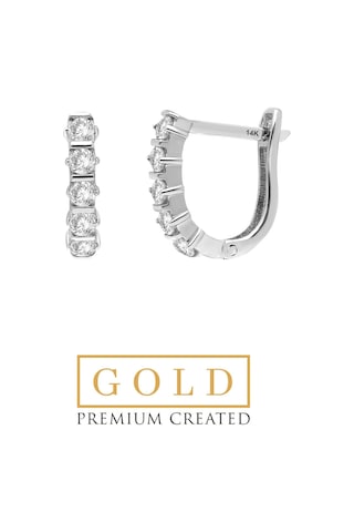 Beyaz Altın Sertifikalı Premium Created Taşlı Yarım Halka Küpe Beyaz Altın