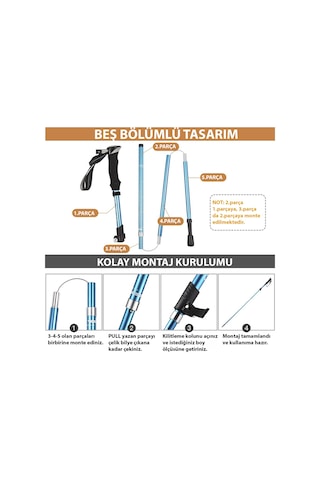 Hymark Trekking Hafif Katlanabilir 105-125cm Dağcı Doğa Kamp Yürüyüş Batonu Açık Mavi