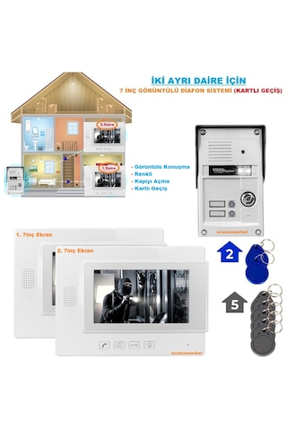 İki Ayrı Daire İçin 7 İnç Görüntülü Diafon Sistemi