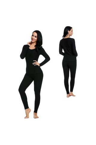 Kadın Siyah Termal Fanila Ve Tayt Takım Siyah