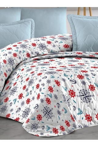 Tek Kişilik Kapitoneli Çapa Desenli Çok Amaçlı Örtü Pike - 160x22