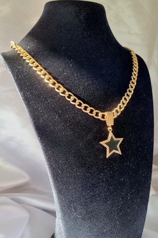 Trade Bazaar Kadın Siyah Yıldız Zirkon Taşlı Çelik Kolye