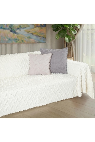 Ponela Koltuk Örtüsü Kaymaz Bohem Punch Kabartmalı 3 Boyutlu 175x350 Cm X- Large Kaymaz, Ekru