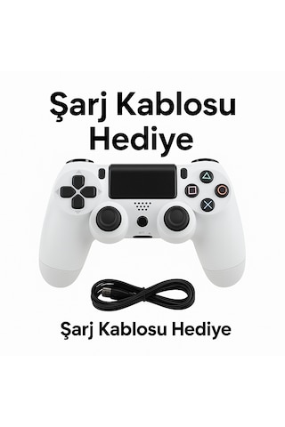 Ps4 Kolu Kablosuz Şarj Edilebilir Ergonomik Titreşmli Beyaz