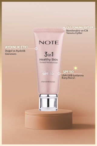Note Cosmetique 3 in 1 Healthy Skin Tinted Moisturizer 50 SPF Ton Eşitleyici Aydınlatıcı Krem - 10 Medium