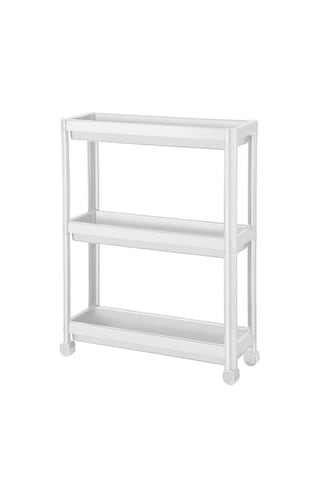 3 Katlı Tekerlekli Beyaz Mutfak Rafı, Kitaplık, Düzenleyici Açık Beyaz
