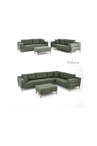 Zeri Modüler Yataklı 3 Adet Üçlü Kanepe & 3'lü Koltuk 3+3+3 - Yeşil - 127 Yeşil