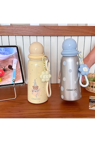 Brightnova Şık Yalıtımlı Su Matarası Kırmızı Panda Desenli, Sızdırmaz Termos Bardak 07 Beyaz