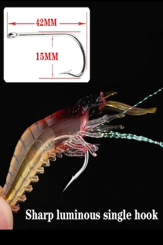 Karides Shrimp Silikon Balık Yemi Kırmızı Fosforlu Kancalı Modifiyeli 7.5 Cm 12 Gr