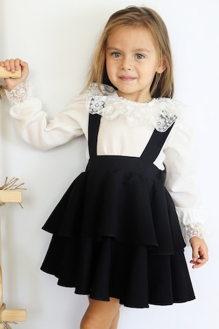 Kız Çocuk Helen Askılı Kat Kat Bağlama Jile Elbise Dantel Detay Uzun Kollu Bluz Takım Siyah