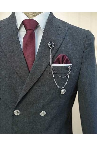 Bys Beystil Sivri Yaka Gri Kruvaze Takım Elbise Nikol - Slim Fit