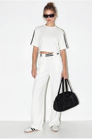 Shade Kadın Çizgi Detaylı Crop Bluzlu Yüksek Bel Modal Takım 4136 60286285 - Beyaz