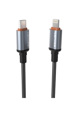 Lenyes LC528 Type-C To Lightning 27W Hızlı Şarj Özellikli Örgülü Data Ve Şarj Kablosu 1 M Siyah