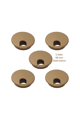 Masa Üstü Kablo Kanalı Deliği Kapağı, Sütlü Kahve, Masa Kapağı, 6 Cm, 5 Adet