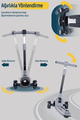 Prego Flow Müzikli Işıklı Oturaklı Scooter Gri K604 Gri