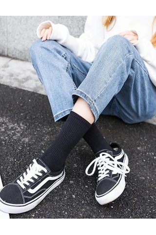 Socks Stores Çorap Erkek Kadın 6'lı Soket Çorap Desenli Uzun Çorap Siyah
