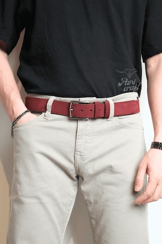 Parscraft Hakiki Süet Deri Erkek Kemer Bordo 4 Cm Düğün Nişan Takım Elbise Davet Kemeri