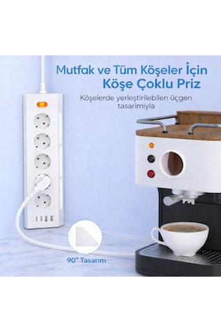 Akım Korumalı 5 Li Köşe Çoklu Priz 2 Usb-a 2 Usb-c Gece Lambalı Dokunmatik 2 Metre Kablo 3680w 1 - 3 M