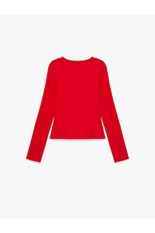 Koton Pamuklu Slim Fit Korse Detaylı Kayık Yaka Uzun Kollu Tişört Kırmızı 7wal10455ık