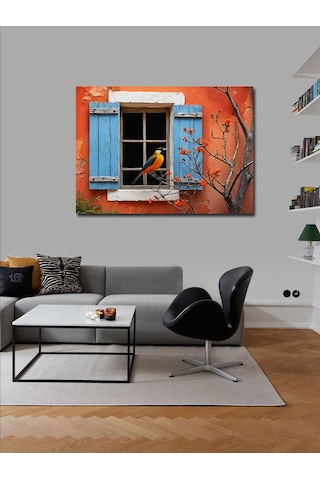 Kanvas Tablo Mavi Ahşap Pencere